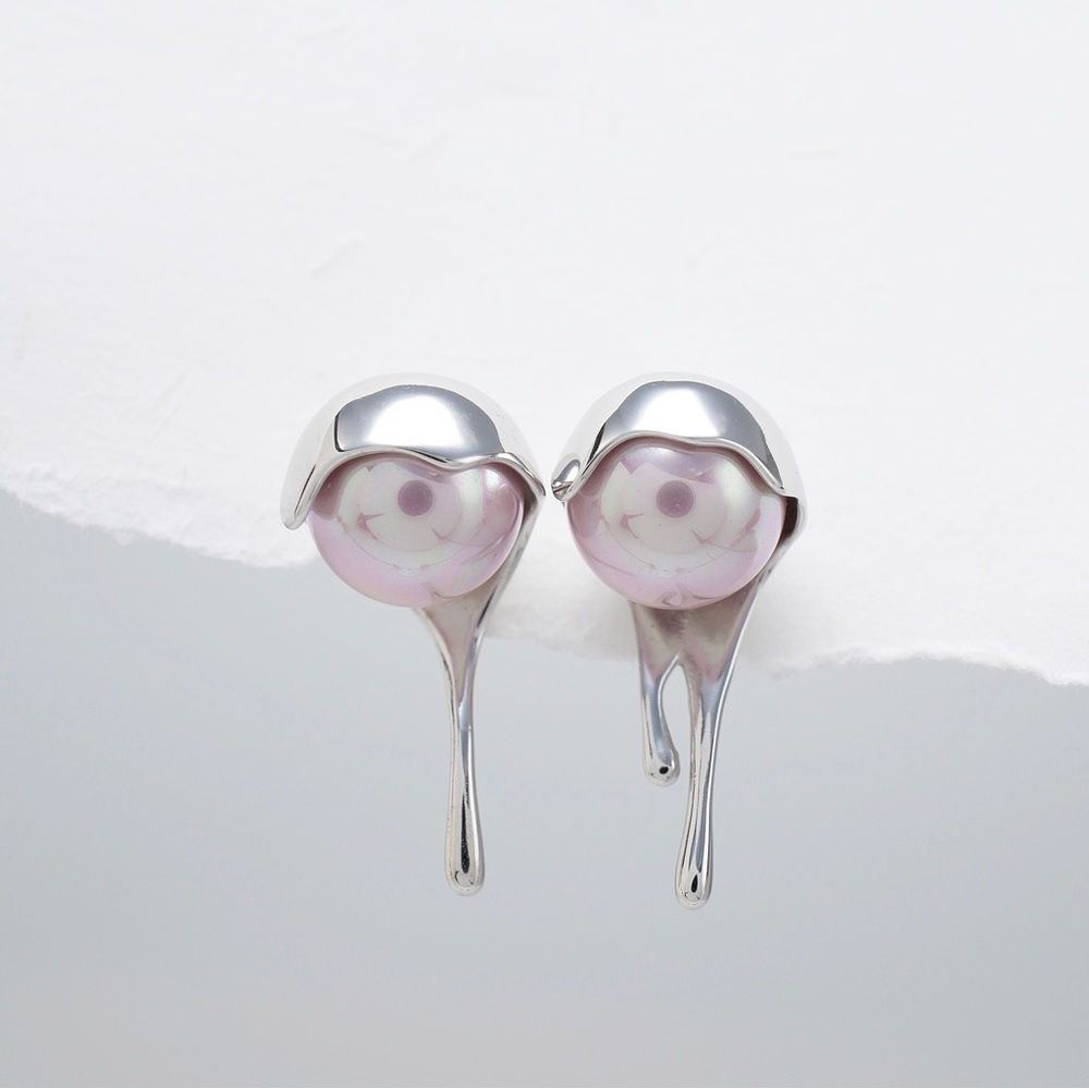 Dripping Molten Silver Purple Pearls S925 Sterling Silver - Picture 1 of 8